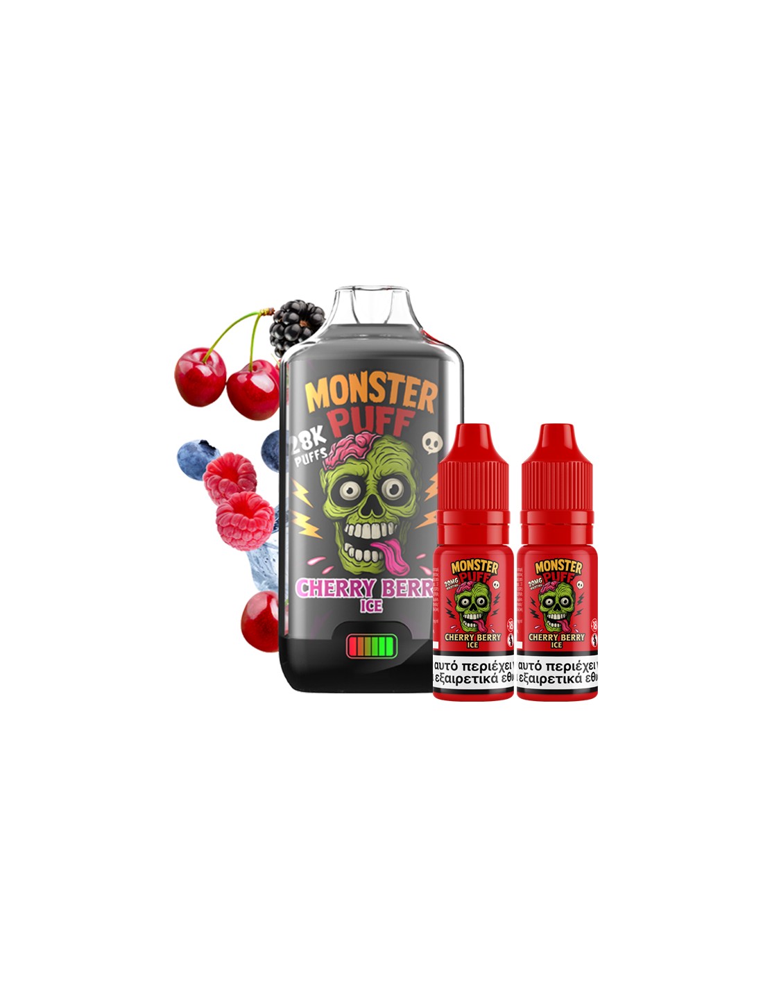 Monster Puff 28K Kit Cherry Berry Ice Συσκευή 2ml & 2x10ml 20mg