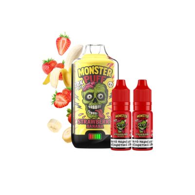 Monster Puff 28K Kit Strawberry Banana Συσκευή 2ml & 2x10ml 20mg
