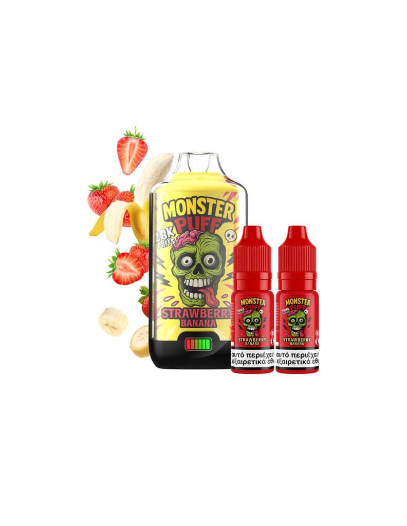 Monster Puff 28K Kit Strawberry Banana Συσκευή 2ml & 2x10ml 20mg