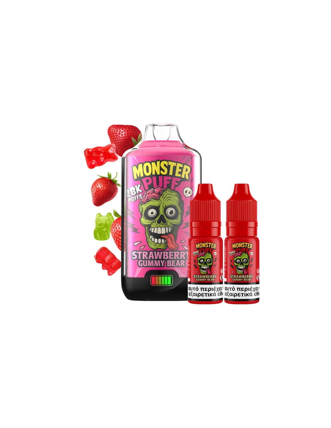 Monster Puff 28K Kit Strawberry Gummy Bear Συσκευή 2ml & 2x10ml 20mg